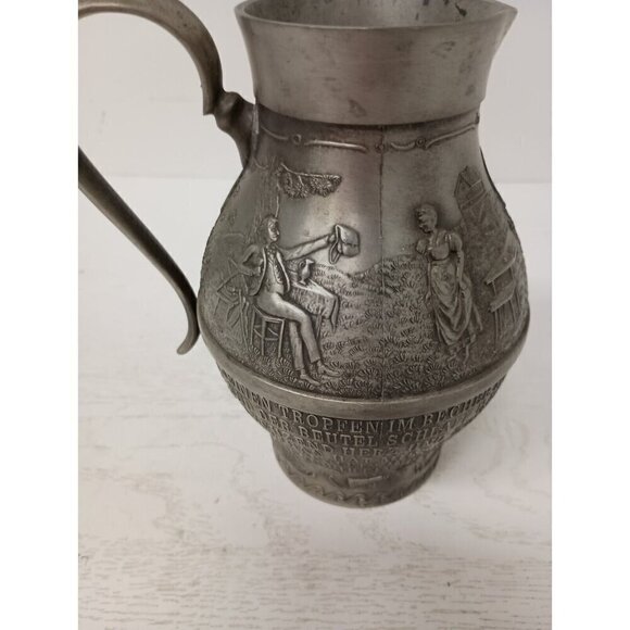 Vintage Frieling Zinn Germany Pewter Handled Pitcher Etched Design Victorian - Picture 8 of 13